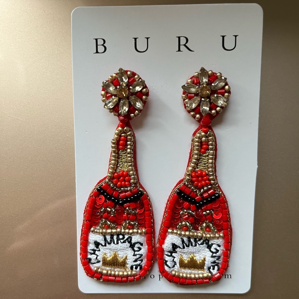 Buru Champagne Earrings, red, gold; never worn. Beautiful!